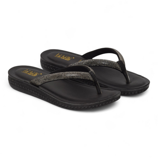 LA BELLA - WOMENS PLATFORM HEEL- PADDED V SHAPE SLIPPERS-ML31 V/S BK