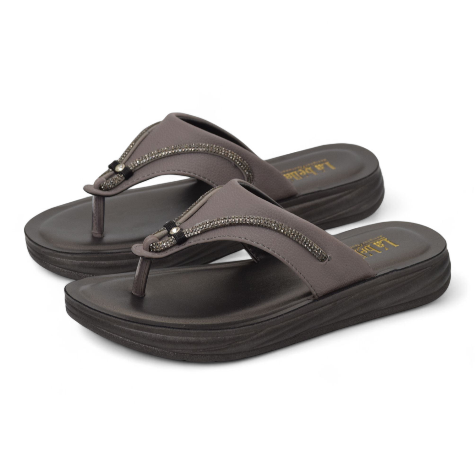 LA BELLA WOMENS PLATFORM HEEL- PADDED V SHAPE SLIPPERS- LV 05 V/S GR