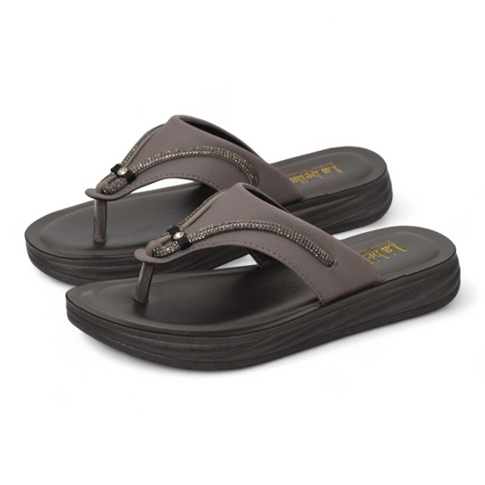 LA BELLA - WOMENS PLATFORM HEEL- PADDED V SHAPE SLIPPERS- LV 05 V/S GR