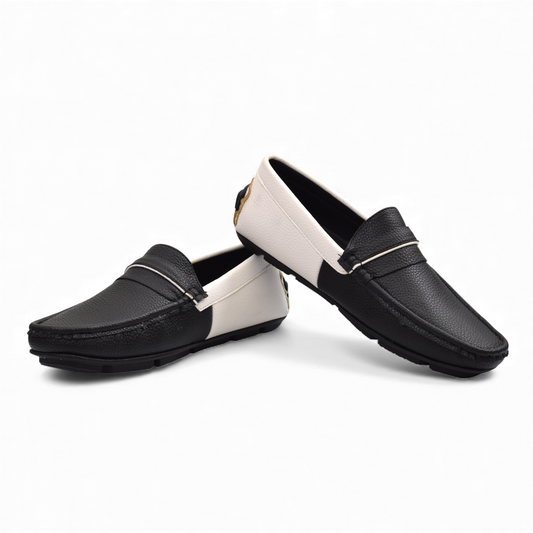 AVERY - MEN'S CASUAL DUAL TONE LOAFERS , DRIVING SHOE , CASUAL FORMAL - MR 102 LO BK WH