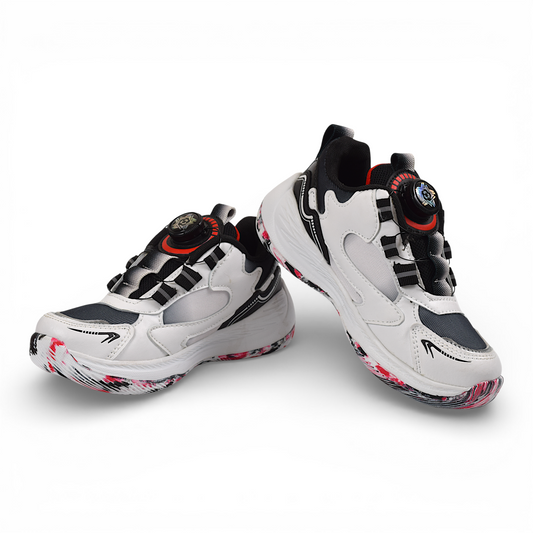 G&D KIDS SNEAKER/SPORTS SHOES DIAL ROTATORY LACE LOCK SHOES - BOYS/GIRLS (UNISEX) - DEFENDER WH BK