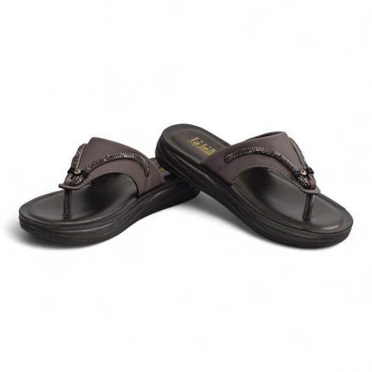 LA BELLA - WOMENS PLATFORM HEEL- PADDED V SHAPE SLIPPERS- LV 05 V/S GR