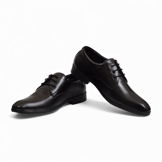 AVERY -MEN'S PLAIN GENUINE LEATHER FORMAL BLACK DERBY SHOE - OYO 180 D BK