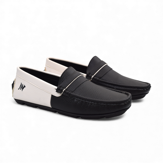 AVERY - MEN'S CASUAL DUAL TONE LOAFERS , DRIVING SHOE , CASUAL FORMAL  - MR 102 LO BK WH